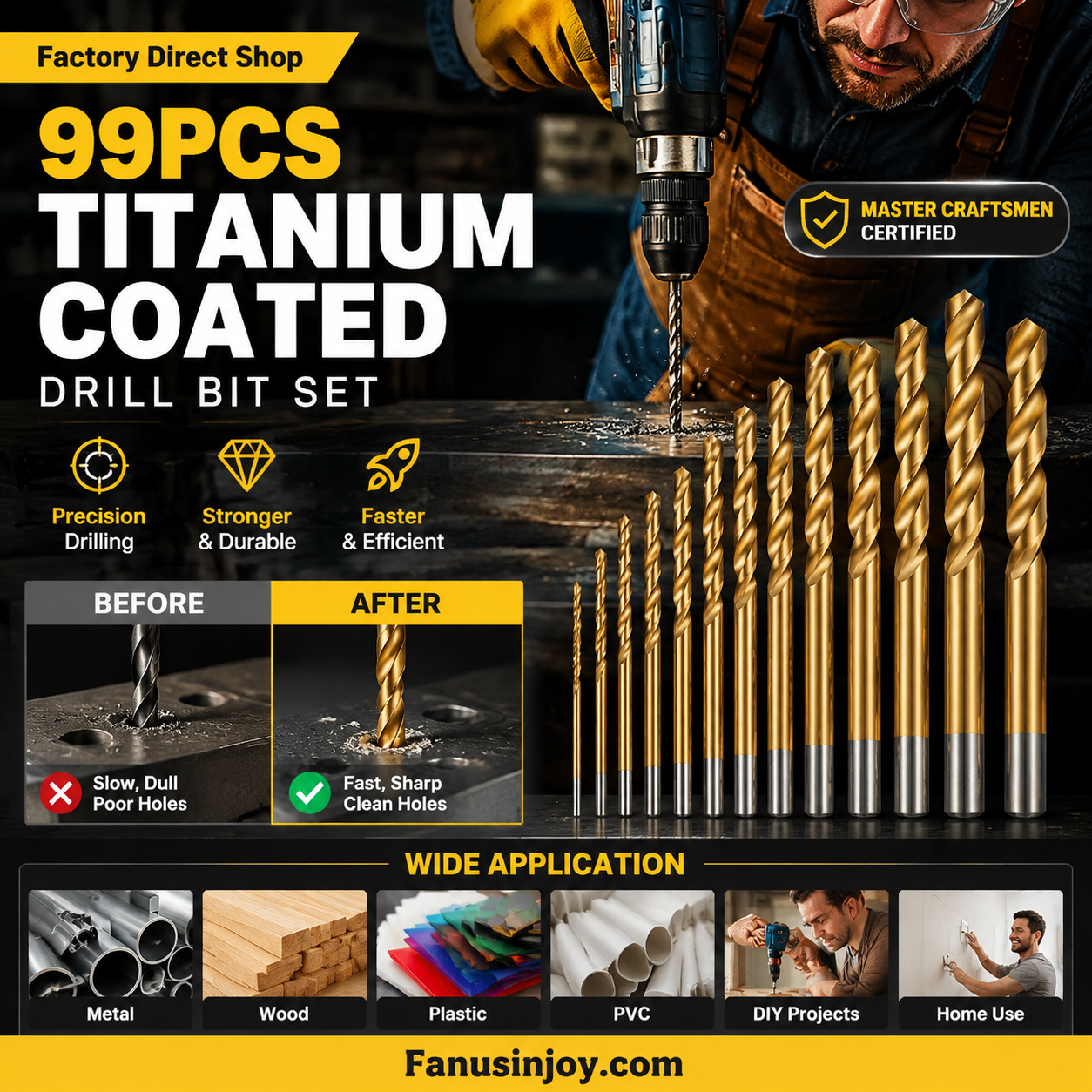 🔥Nur für kurze Zeit: 50 % Rabatt!🔧 Hocheffizientes Werkzeug, das von erfahrenen Handwerkern geschätzt wird! Direkt vom Hersteller: 99-teiliges Set titanbeschichteter Bohrer.