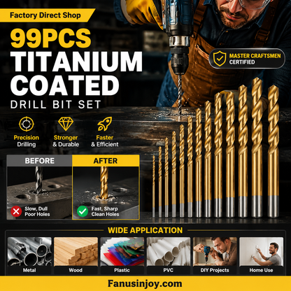 🔥Nur für kurze Zeit: 50 % Rabatt!🔧 Hocheffizientes Werkzeug, das von erfahrenen Handwerkern geschätzt wird! Direkt vom Hersteller: 99-teiliges Set titanbeschichteter Bohrer.
