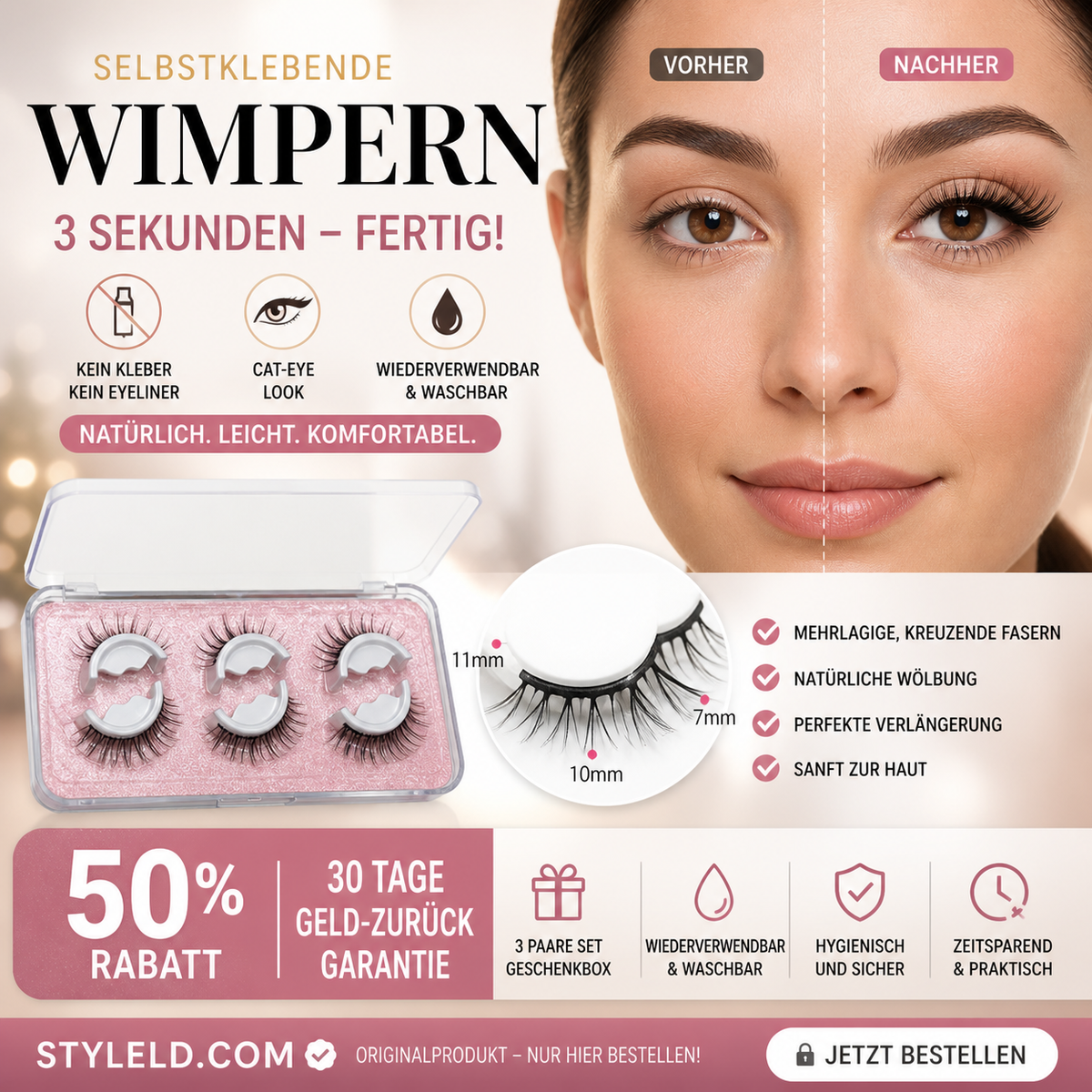 🥳In Vorbereitung auf die Feiertage-Wiederverwendbare Selbstklebende Wimpern