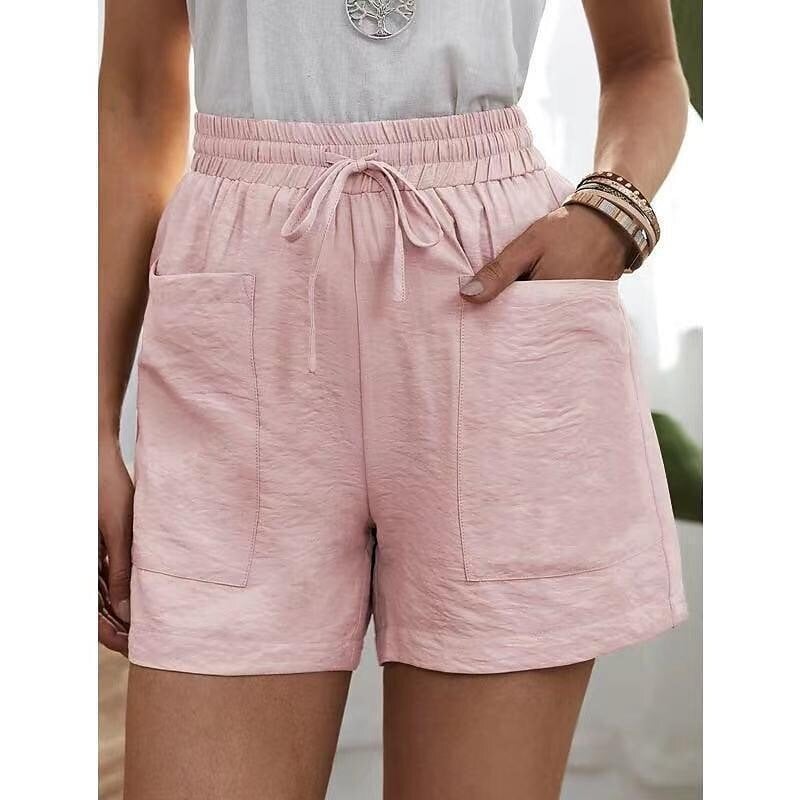 Neue Damenhose in Unifarbe mit zwei Taschen, lockerer Passform, aus Baumwolle und Leinen