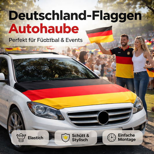 🏁🚗🇩🇪Patriotische Motorhaubenflaggenabdeckung -  Schnelle Befestigung ohne Werkzeug⚽🏆