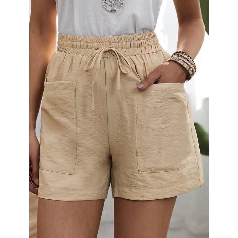 Neue Damenhose in Unifarbe mit zwei Taschen, lockerer Passform, aus Baumwolle und Leinen