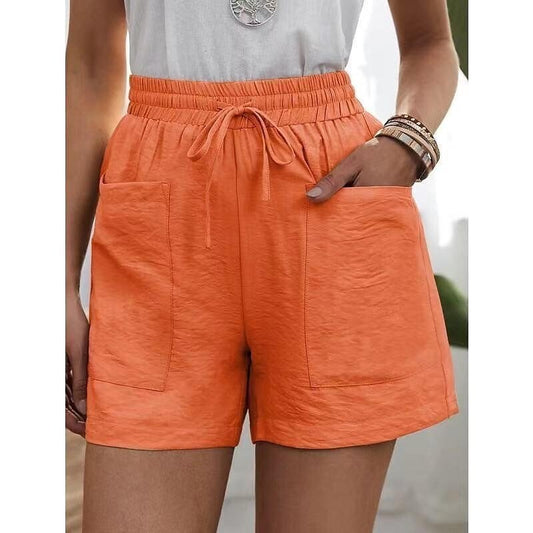 Neue Damenhose in Unifarbe mit zwei Taschen, lockerer Passform, aus Baumwolle und Leinen