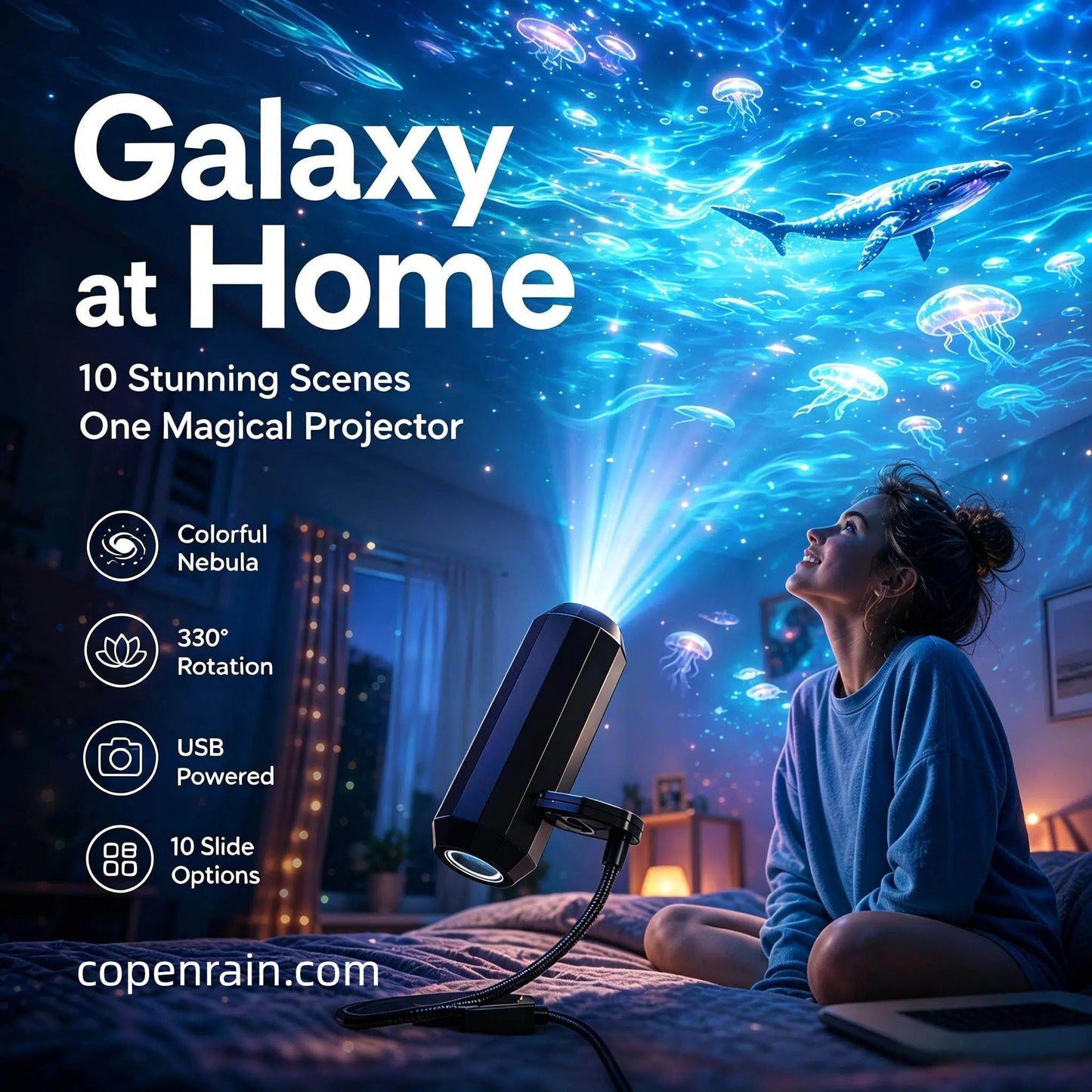 Plug-and-Play-HD-Projektor „Galaxy & Ocean“ als Nachtlicht🥳Über 50.000 zufriedene Nutzer