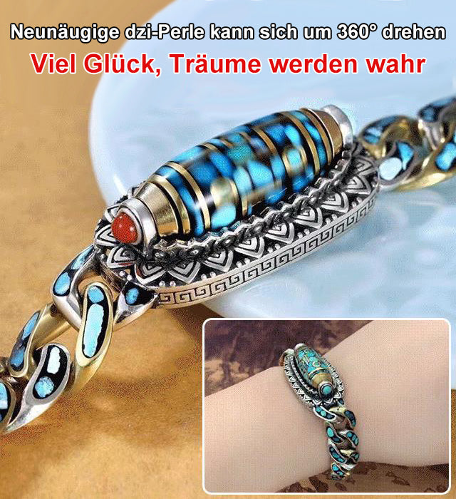 Türkises Sechs-Zeichen-Mantra-Neunäugiges Dzi-Perlenarmband