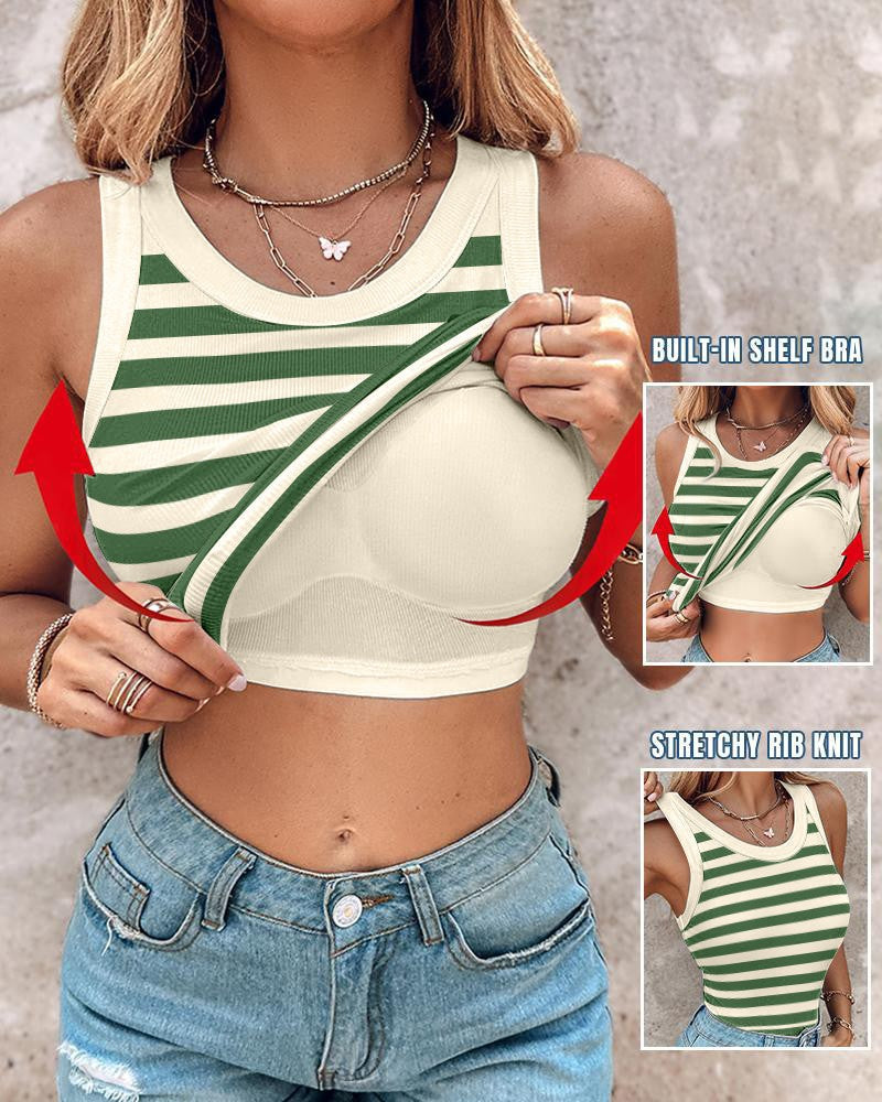 🔥 50% Rabatt!👚Geripptes Tanktop mit integriertem BH für Frauen