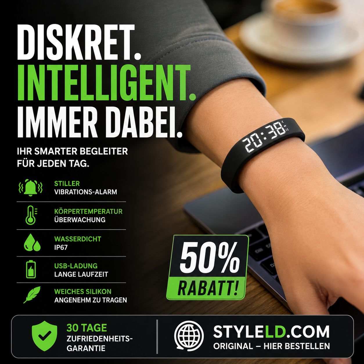 ⌚ 50% RABATT! 🏋️ SmartSense Smartband – Fitness-Tracking, Schrittzähler – Ideal für Aktivität & Gesundheit im Alltag 💪