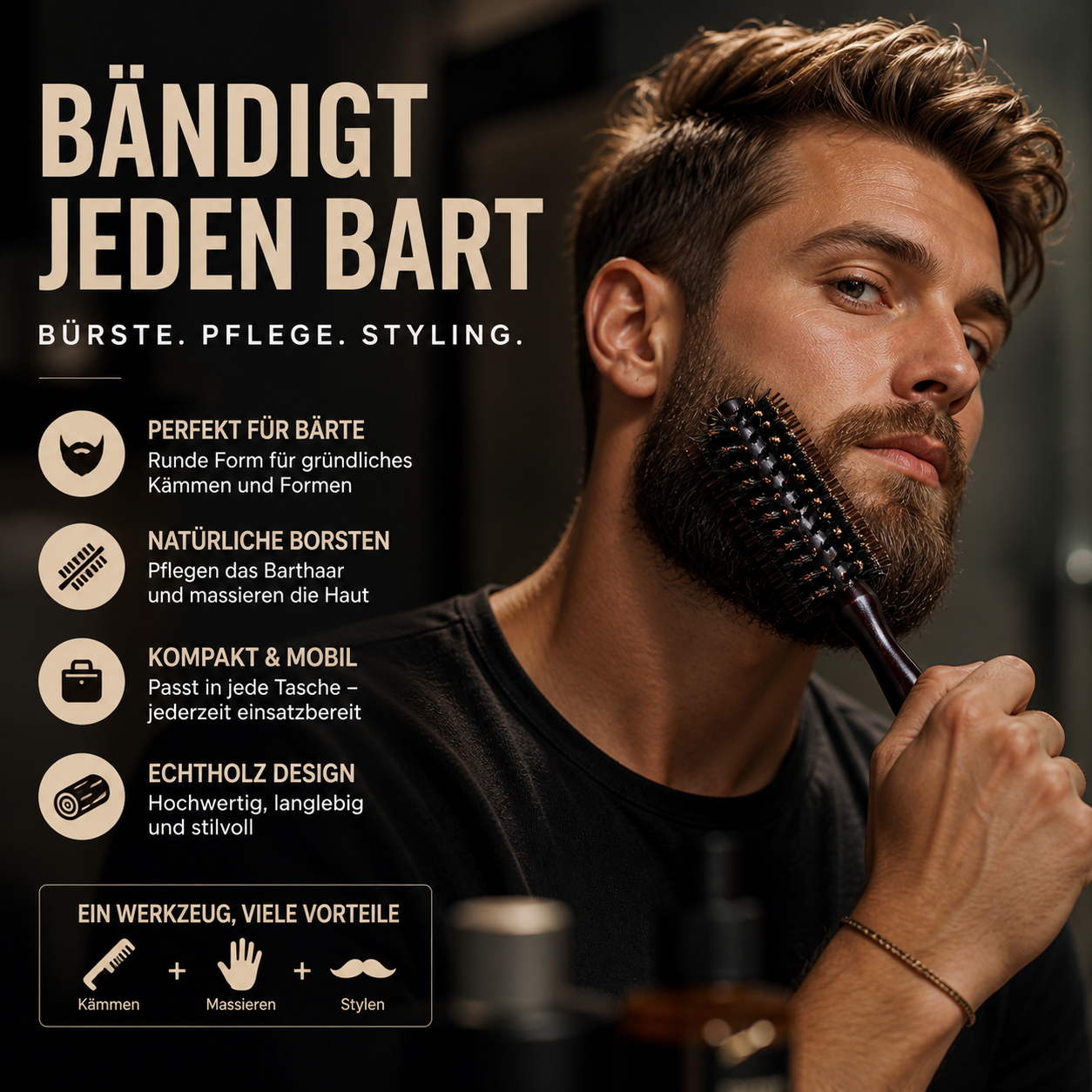 🧔50% RABATT⏰Viking‑Bartbürste, handlich hochdichte Borsten, ideale Bartpflege für Männer✨