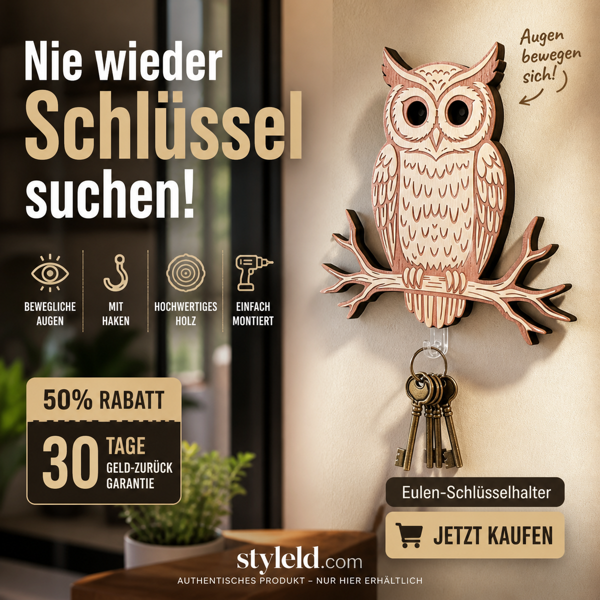 🔑🦉 Eulen-Schlüsselhalter – 5 Haken, Wandmontage, robust – perfekt für Schlüssel, Schmuck & Accessoires! 🌟