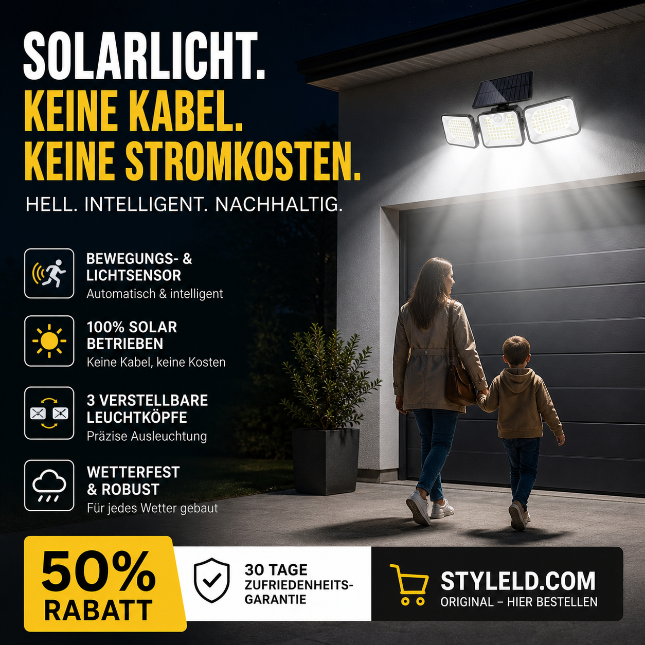 ☀️🔋 LIMITIERTES ANGEBOT: 50% RABATT – 3-Kopf Solar-Sicherheitsleuchte mit Bewegungsmelder, 360° einstellbar & wetterfest 💡🏠 Perfekt für Einfahrt, Garage & Garten – Keine Stromkosten, automatische Aktivierung bei Dunkelheit.