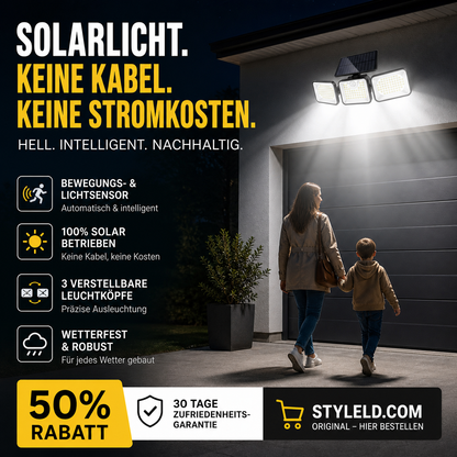 ☀️🔋 LIMITIERTES ANGEBOT: 50% RABATT – 3-Kopf Solar-Sicherheitsleuchte mit Bewegungsmelder, 360° einstellbar & wetterfest 💡🏠 Perfekt für Einfahrt, Garage & Garten – Keine Stromkosten, automatische Aktivierung bei Dunkelheit.