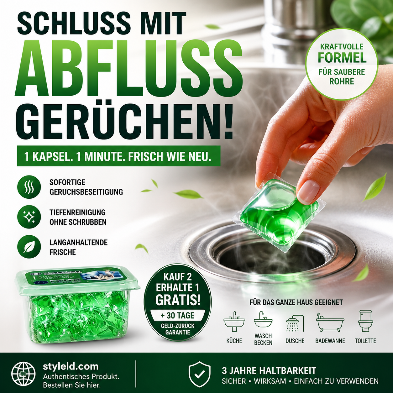 🏠💧 50 % Rabatt! Abfluss‑Deodorant‑Tabs – Bio‑Enzym‑Formel neutralisiert Gerüche direkt an der Quelle. Sofortiger Frischeduft, ohne aggressive Chemikalien. Verabschieden Sie sich von unangenehmen Gerüchen. 🚰✅