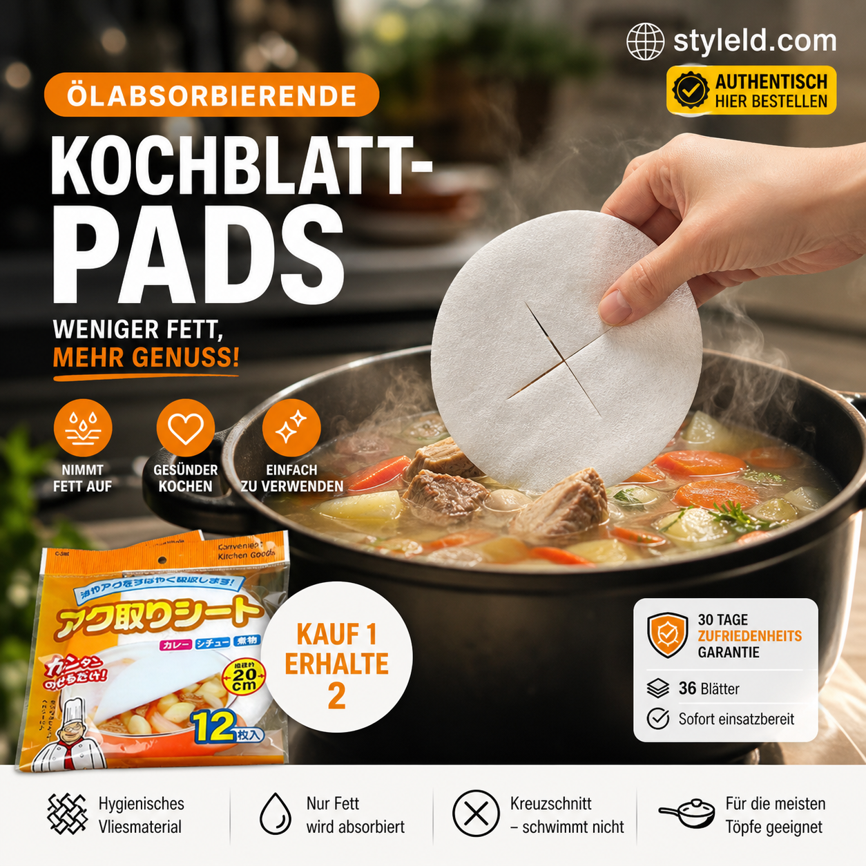 🍳💧 Öl-Fett-Absorber – 12 Blätter, saugt überschüssiges Fett auf – für leichtere Mahlzeiten! 🌿