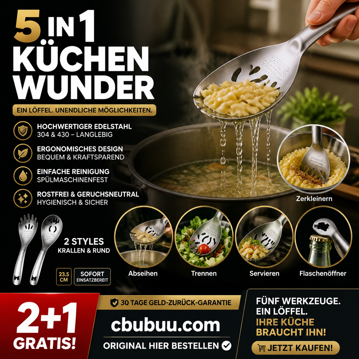 🥄 50% RABATT! 🍳 Multifunktionaler Edelstahl-Küchenlöffel – Vielseitig, robust & leicht zu reinigen – Ideal für Kochen, Servieren & Abtropfen ✨