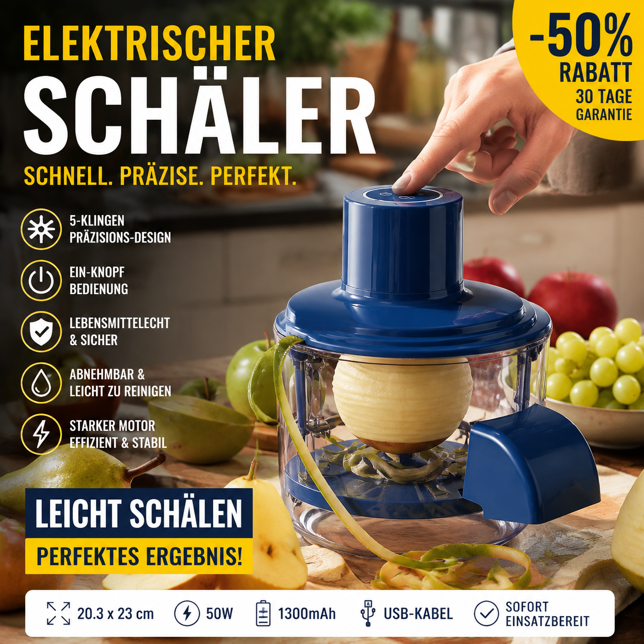 🎄✨50% RABATT! 🍇🧄 Transparenter elektrischer Obst- und Gemüseschäler – Schnell, einfach und effizient. Perfekt für die täglichen Küchenarbeiten!