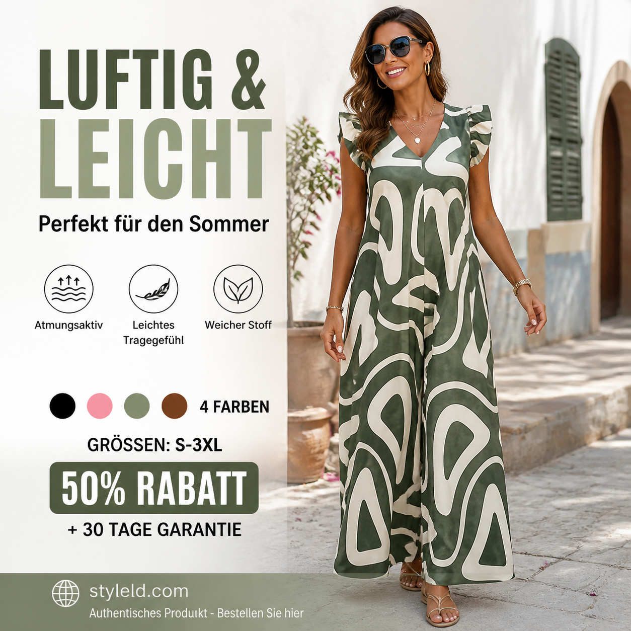 💎 -50% AUF DEN JUMPSUIT! 💎 Sommerlicher Jumpsuit mit gerafften, weiten Beinen & geometrischen Prints für Damen ✨