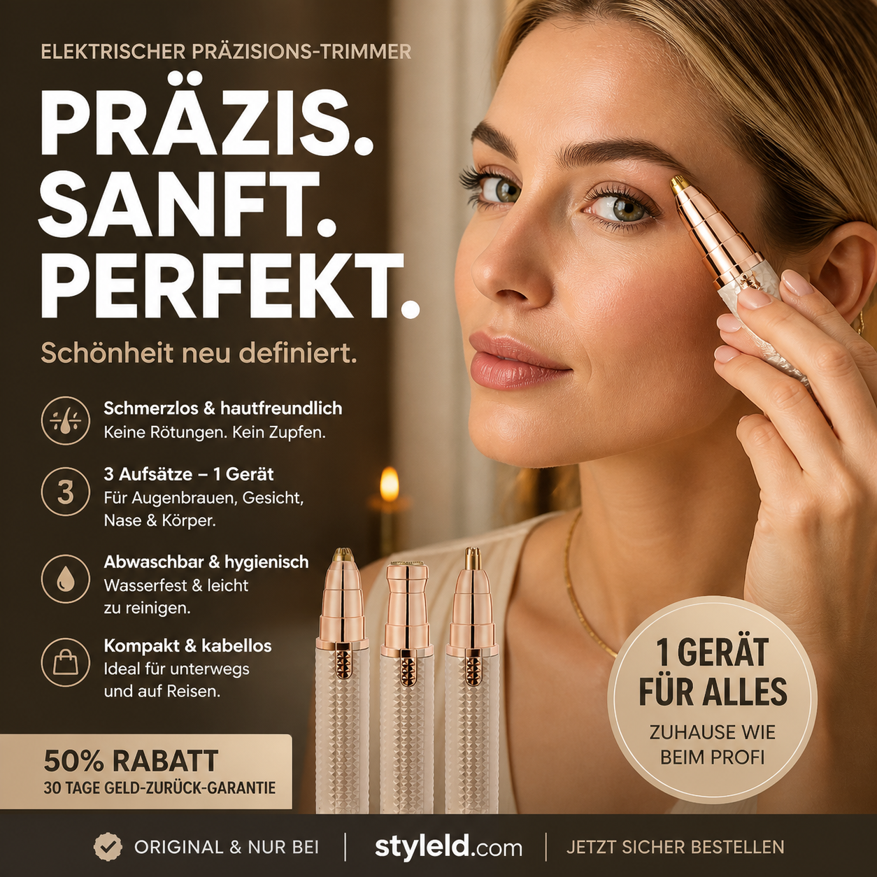 💆 LIMITIERTER 50% RABATT! 3-in-1 wiederaufladbarer Elektrischer Trimmer – Für Augenbrauen, Nasenhaare & Gesichtsbehaarung, USB-Ladung