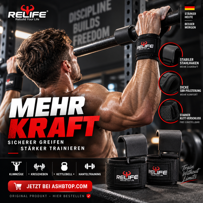 RELIFESPORTS Verstellbare Gewichtheber Handgelenkbänder (Paar) – Professionelle Wrist Straps & Lifting Grips für Krafttraining, Deadlifts, Klimmzüge und Fitnessstudio, Stabiler Handgelenkschutz für Damen und Herren