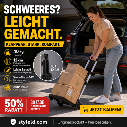 🛒📦 Klappbarer Handwagen – 40 kg, leicht, platzsparend – ideal für Umzug, Einkauf & Werkstatt! 💪