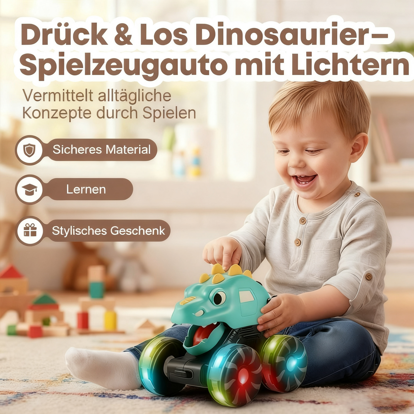🦖🚙Press & Go Dinosaurier-Spielzeugauto mit Lichtern🎁