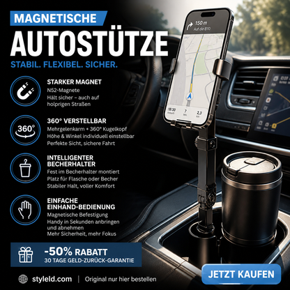 Auto-Getränkehalter-Telefonhalterung – 360° verstellbar, starker N52-Magnet, Einhandbedienung, passend für alle Telefone, stabile Magnet- und Klemmmodelle für sicheres Fahren