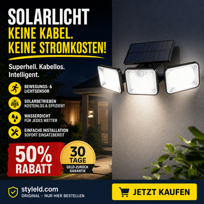 ☀️🔋 LIMITIERTES ANGEBOT: 50% RABATT – 3-Kopf Solar-Sicherheitsleuchte mit Bewegungsmelder, 360° einstellbar & wetterfest 💡🏠 Perfekt für Einfahrt, Garage & Garten – Keine Stromkosten, automatische Aktivierung bei Dunkelheit.
