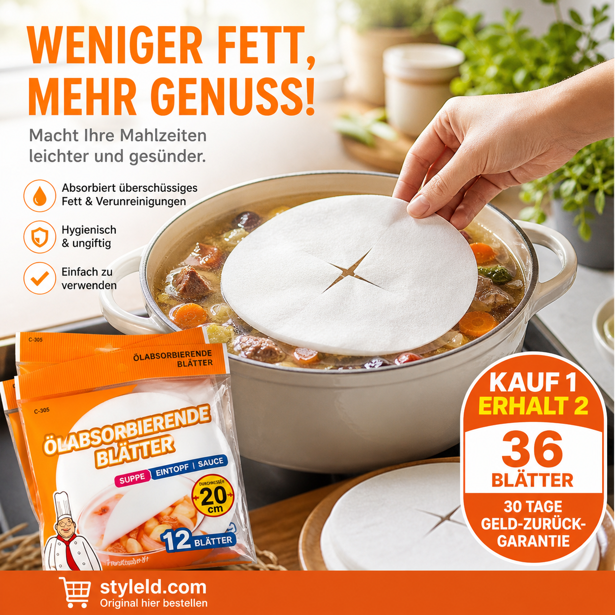 🍳💧 Öl-Fett-Absorber – 12 Blätter, saugt überschüssiges Fett auf – für leichtere Mahlzeiten! 🌿