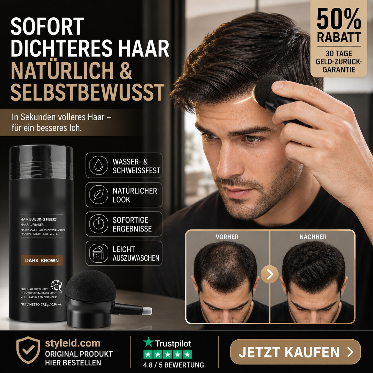 💆‍♀️💯 Haarfasern-Set – kaschiert kahle Stellen, wasserfest & natürlich – sofort mehr Volumen! ✨