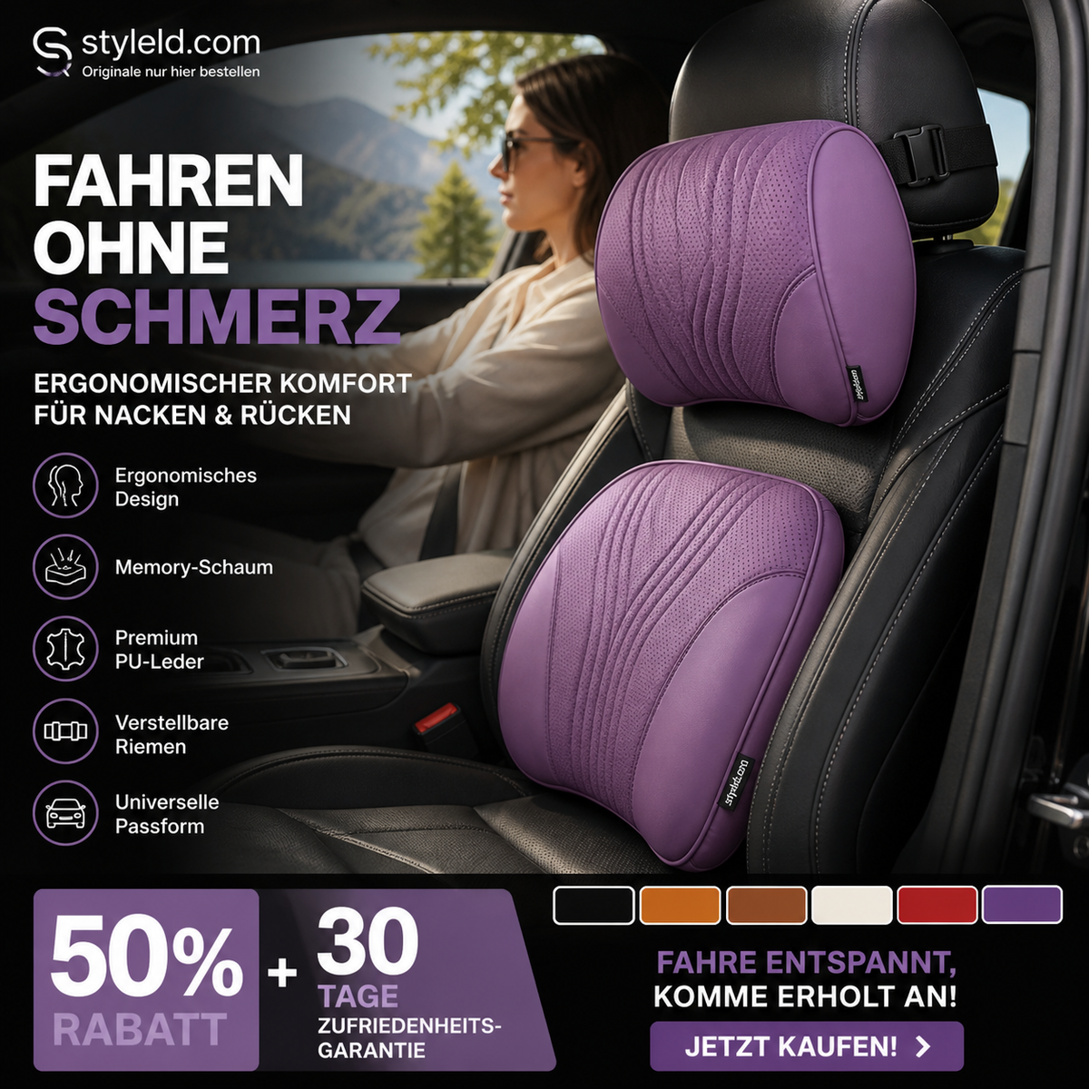 🚗💺 Lordosen- & Nackenstütze – ergonomisch, atmungsaktiv, verstellbar – Rückenschmerzen adé! 🌿