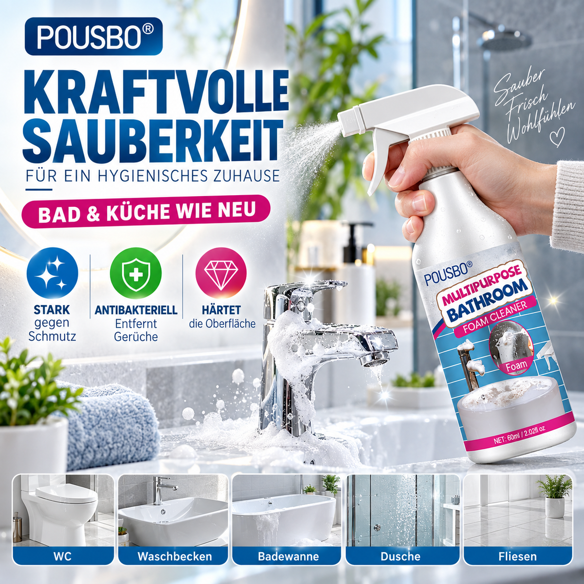Mehrzweck-Schaumreiniger für das Badezimmer