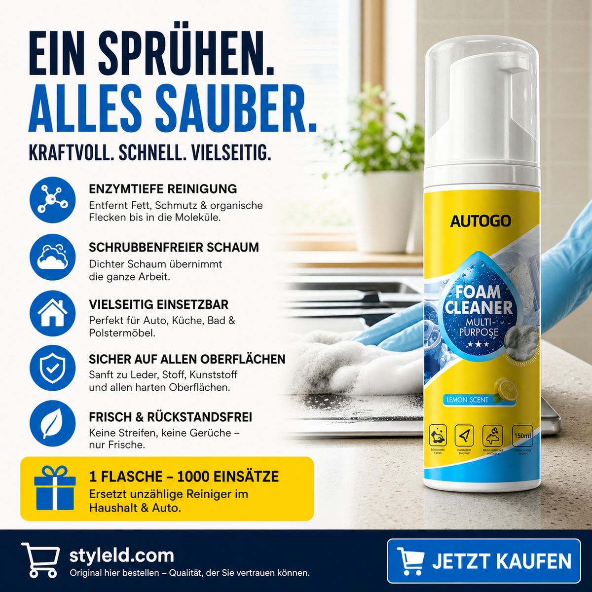 🛡️ LIMITED-TIME 50% RABATT! ✨ Leistungsstarker Schaumreiniger – Vielseitig, 150 ml ✨