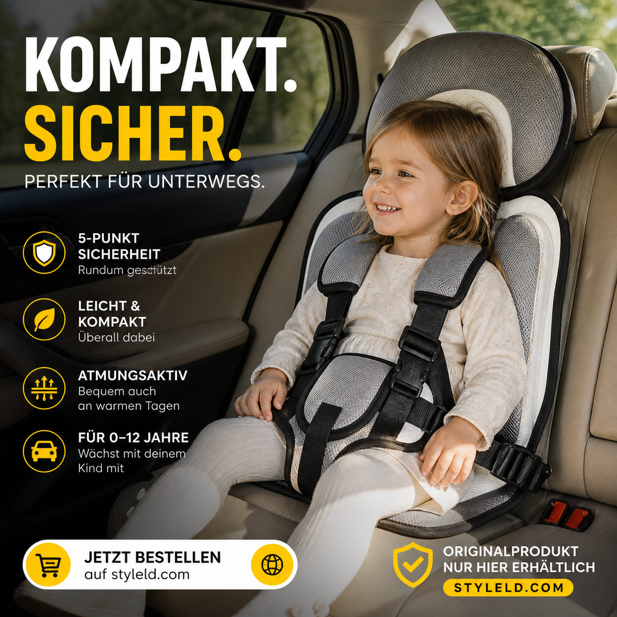 🔥 50 % Rabatt ! Kindersitz fürs Auto – Faltbar, sicher, überall dabei! 🧒 5-Punkt-Gurt, atmungsaktiv, für 0–12 Jahre ⚡ Limitiertes Angebot ⏳