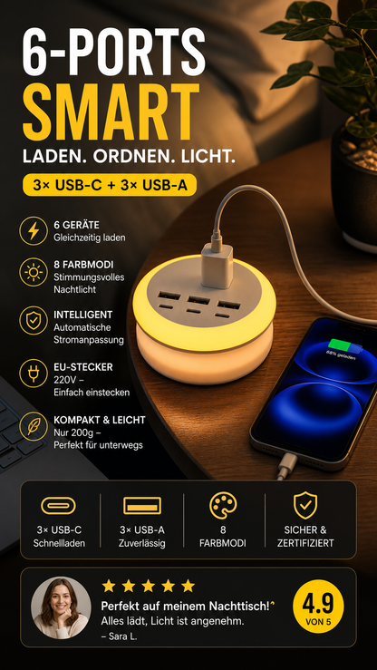 🔋⚡ 6‑Port USB-Ladestation – 60 W, kompatibel mit allen Geräten, platzsparend – alle Geräte gleichzeitig laden – jetzt -50 %! 📱