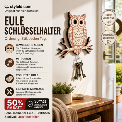 🔑🦉 Eulen-Schlüsselhalter – 5 Haken, Wandmontage, robust – perfekt für Schlüssel, Schmuck & Accessoires! 🌟
