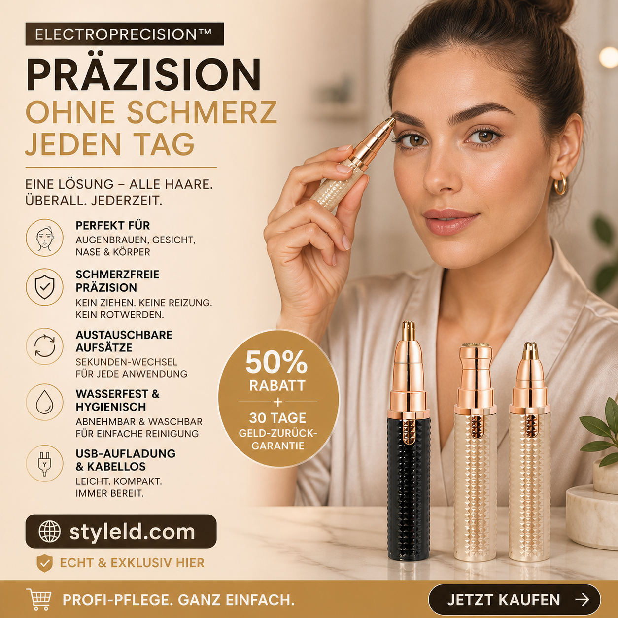 💆 LIMITIERTER 50% RABATT! 3-in-1 wiederaufladbarer Elektrischer Trimmer – Für Augenbrauen, Nasenhaare & Gesichtsbehaarung, USB-Ladung