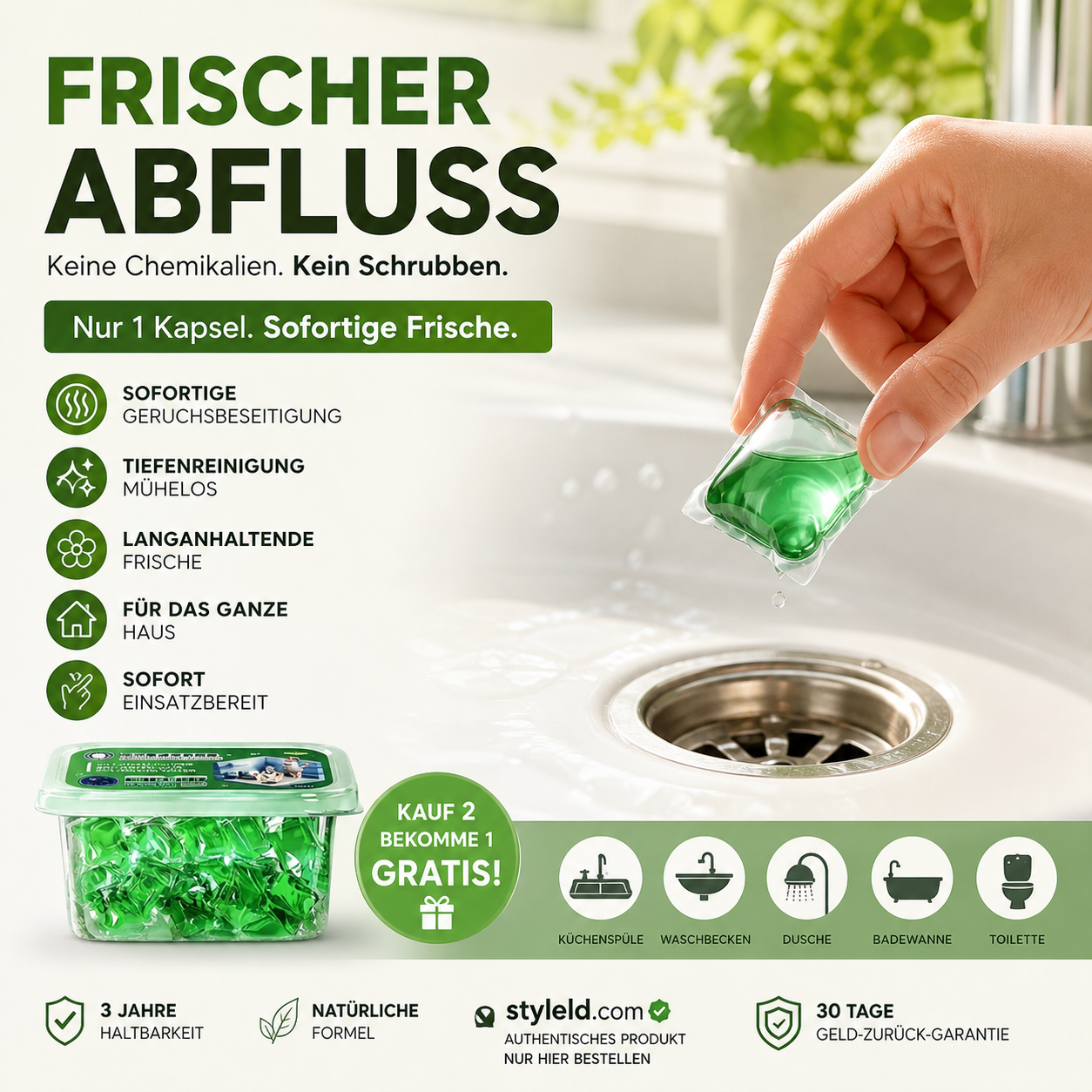 🏠💧 50 % Rabatt! Abfluss‑Deodorant‑Tabs – Bio‑Enzym‑Formel neutralisiert Gerüche direkt an der Quelle. Sofortiger Frischeduft, ohne aggressive Chemikalien. Verabschieden Sie sich von unangenehmen Gerüchen. 🚰✅