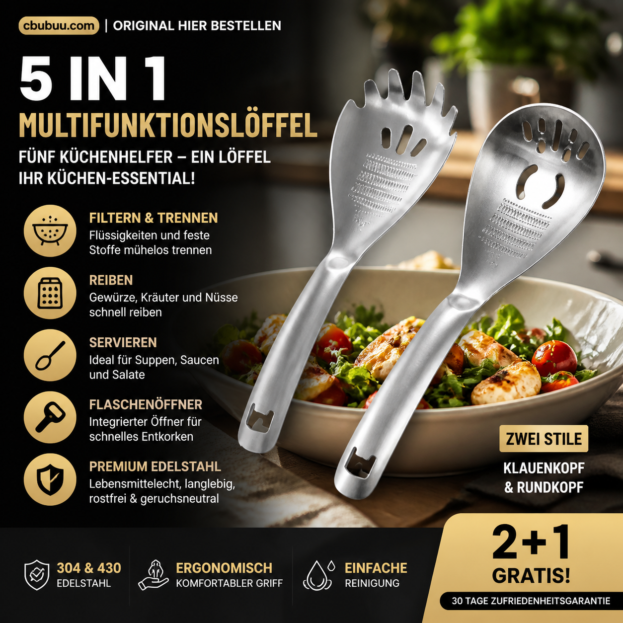 🥄 50% RABATT! 🍳 Multifunktionaler Edelstahl-Küchenlöffel – Vielseitig, robust & leicht zu reinigen – Ideal für Kochen, Servieren & Abtropfen ✨