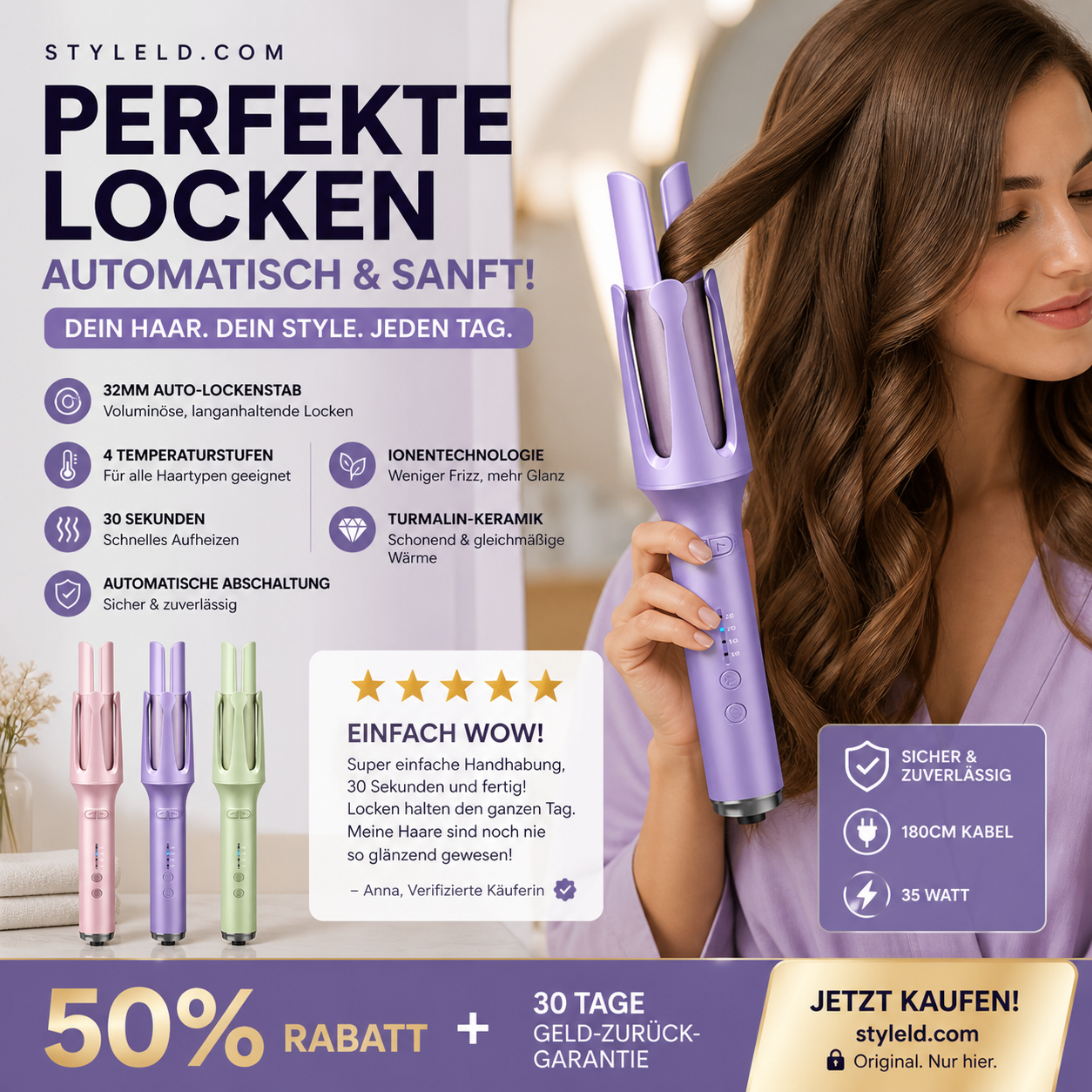 ✨Mach es jedem leicht, traumhaft schöne Locken zu zaubern 😍Vollautomatischer Lockenstab – das perfekte Styling-Tool für deine Haare.