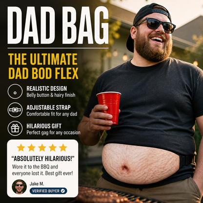 🥳Dadbag | Realistischer Fake-Bierbauch | Lustige Bauchtasche für Männer | Witziges Geschenk mit Bauchnabel und behaarter Brust | Verstellbarer schwarzer Riemen