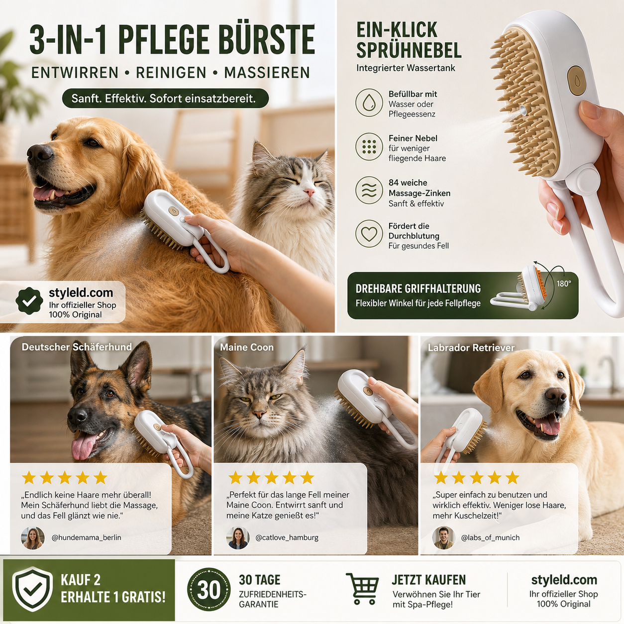 🔥🎁2 Kaufen 1 Gratis!!🥳💞 Über 50.000 verkauft! ⚡🐾 Weißer multifunktionaler Haustier-Massagekamm