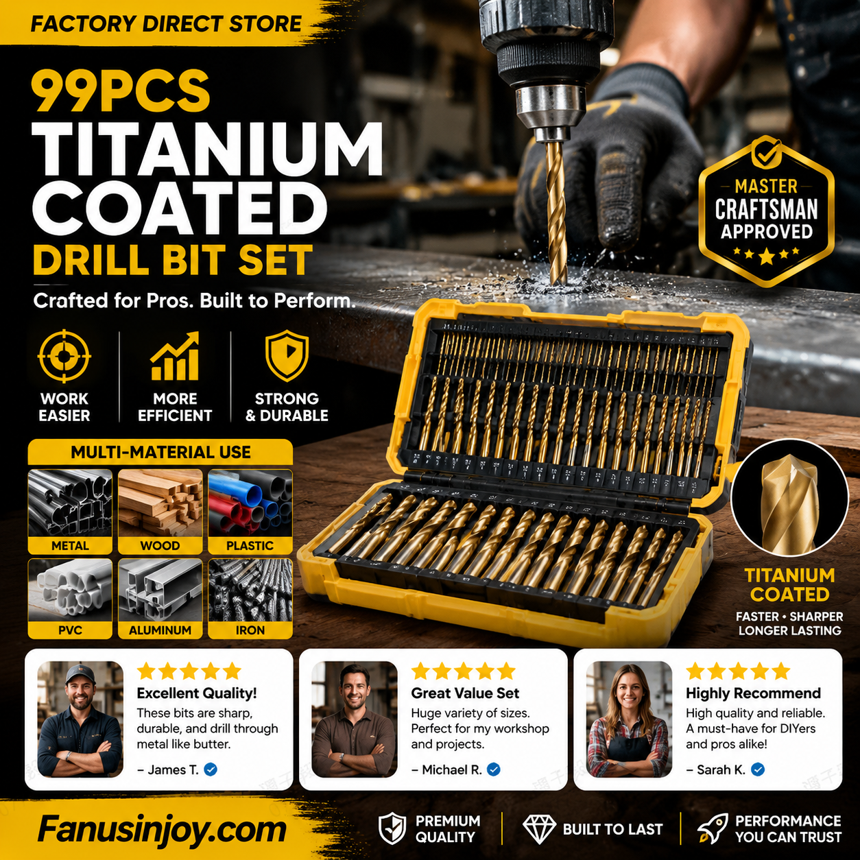 🔥Nur für kurze Zeit: 50 % Rabatt!🔧 Hocheffizientes Werkzeug, das von erfahrenen Handwerkern geschätzt wird! Direkt vom Hersteller: 99-teiliges Set titanbeschichteter Bohrer.