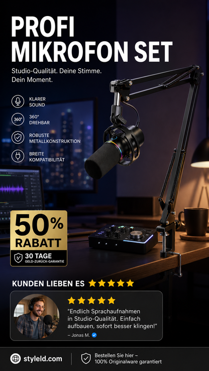 🎙️🎤 Kondensatormikrofon-Set – Galgenstativ, Nierencharakteristik, USB – perfekt für Studio & Streaming! ✨