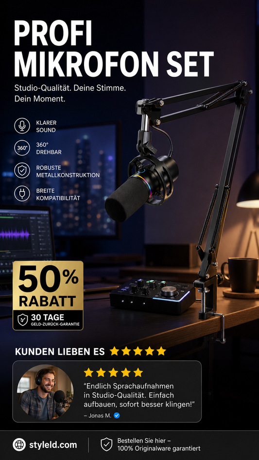 🎙️🎤 Kondensatormikrofon-Set – Galgenstativ, Nierencharakteristik, USB – perfekt für Studio & Streaming! ✨