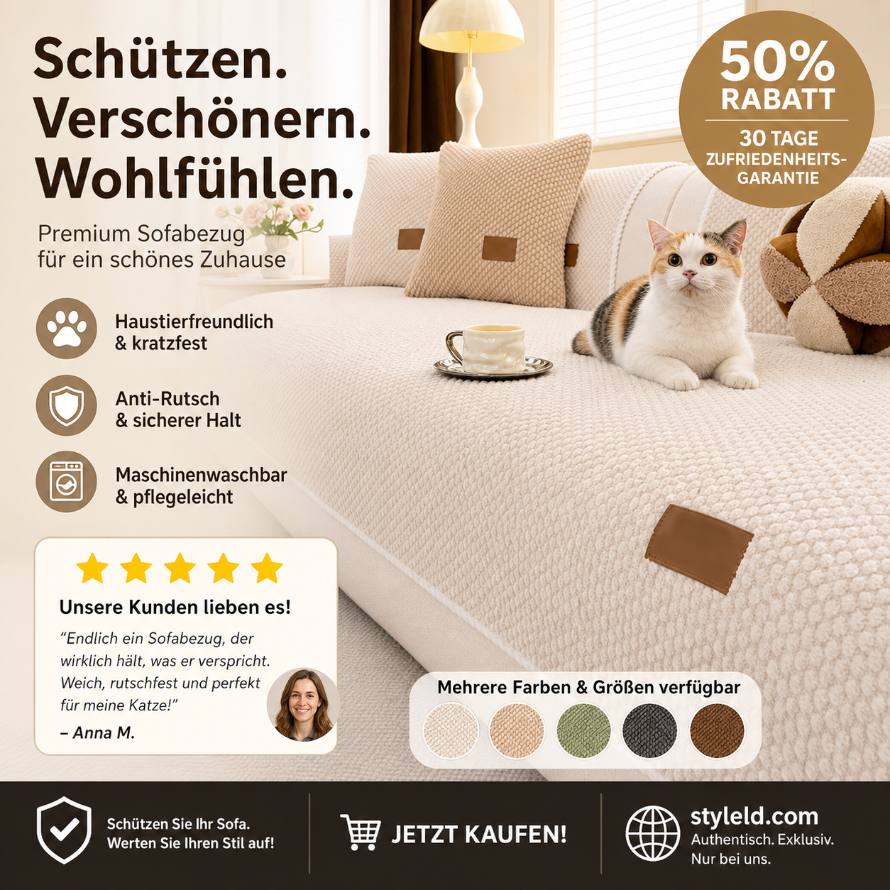 🛋️ 50% RABATT! 🧼 Dicke rutschfeste waschbare Sofaabdeckung – Strapazierfähig, pflegeleicht & perfekt für Haushalte mit Haustieren und Kindern 🐾