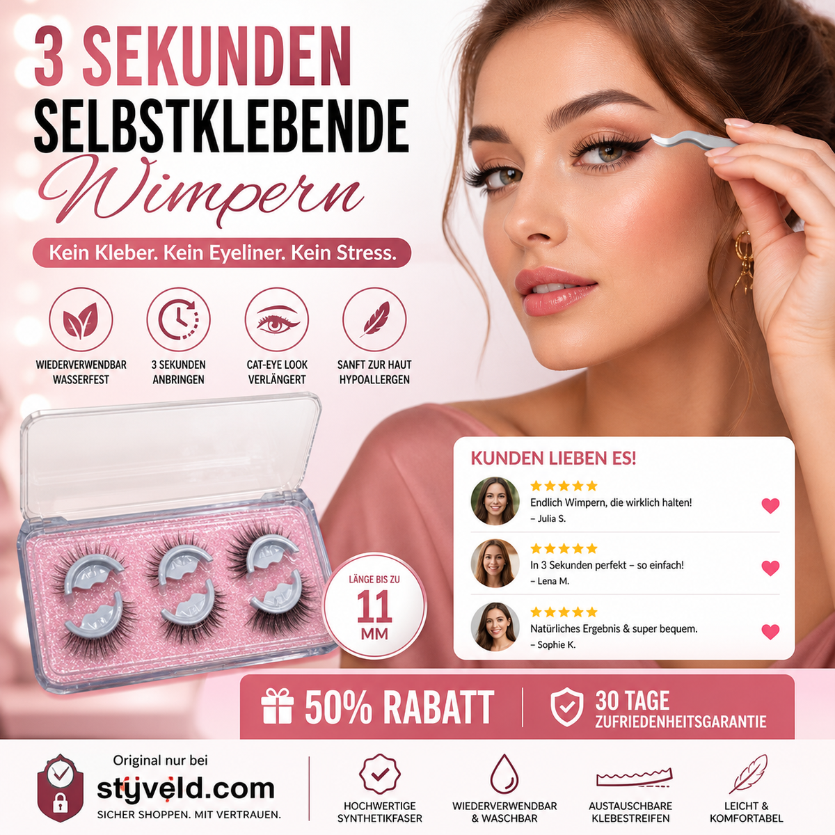 🥳In Vorbereitung auf die Feiertage-Wiederverwendbare Selbstklebende Wimpern