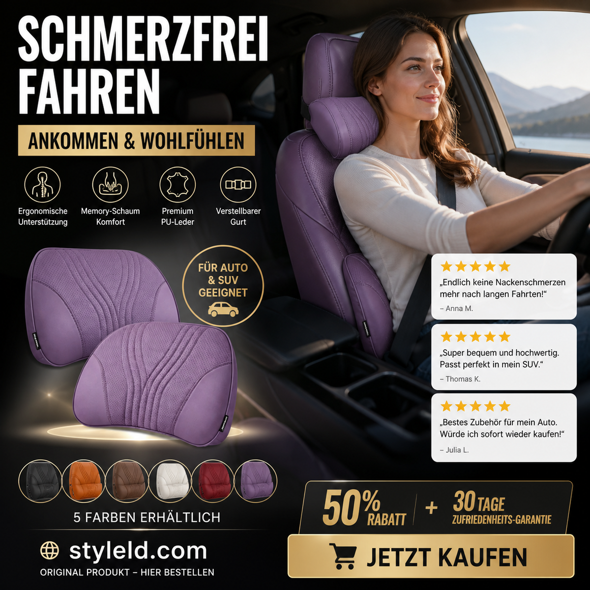 🚗💺 Lordosen- & Nackenstütze – ergonomisch, atmungsaktiv, verstellbar – Rückenschmerzen adé! 🌿