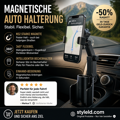 Auto-Getränkehalter-Telefonhalterung – 360° verstellbar, starker N52-Magnet, Einhandbedienung, passend für alle Telefone, stabile Magnet- und Klemmmodelle für sicheres Fahren