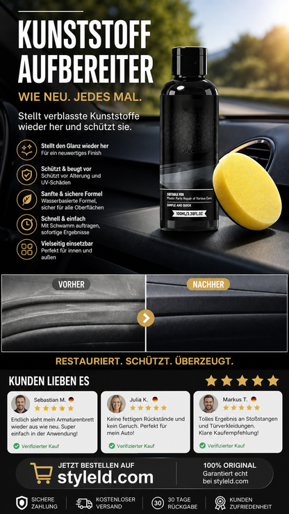 🚗✨ Kunststoffrestaurator für Autos – schnell, langanhaltend, UV-Schutz – verleiht Kunststoffteilen neuen Tiefenschwarz-Glanz! 💪