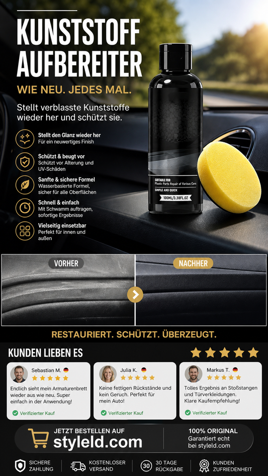 🚗✨ Kunststoffrestaurator für Autos – schnell, langanhaltend, UV-Schutz – verleiht Kunststoffteilen neuen Tiefenschwarz-Glanz! 💪