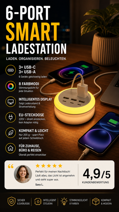 🔋⚡ 6‑Port USB-Ladestation – 60 W, kompatibel mit allen Geräten, platzsparend – alle Geräte gleichzeitig laden – jetzt -50 %! 📱